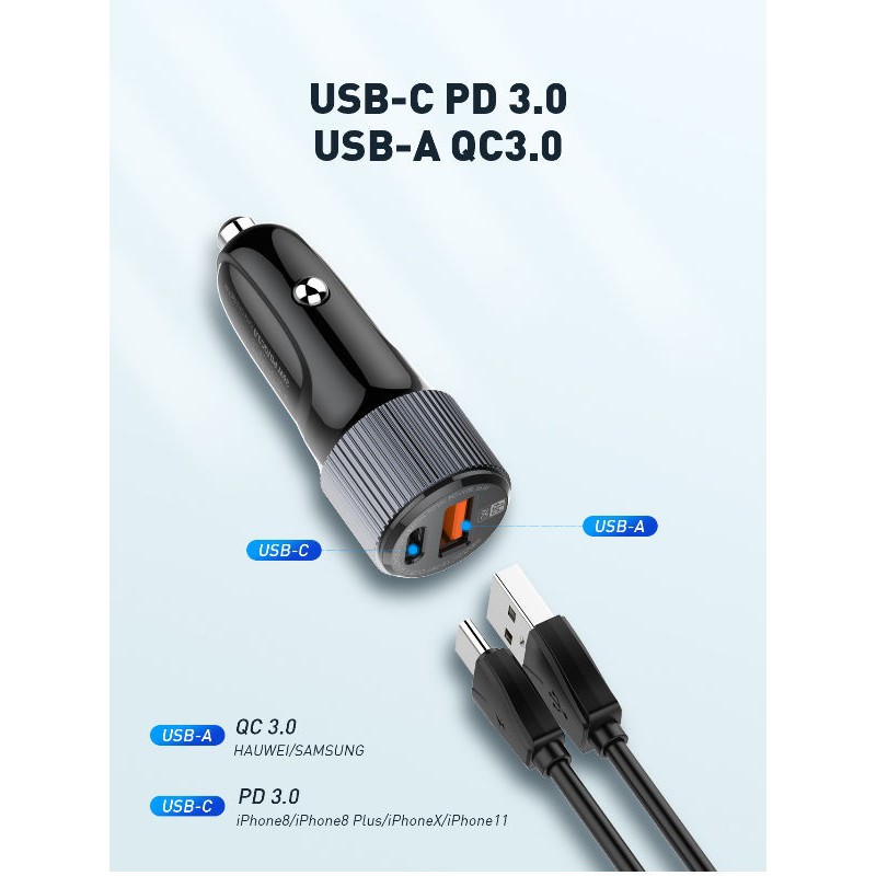 LDNIO C510Q Dual Port Car Charger - PD 3.0 and QC3.0 - 36W Max