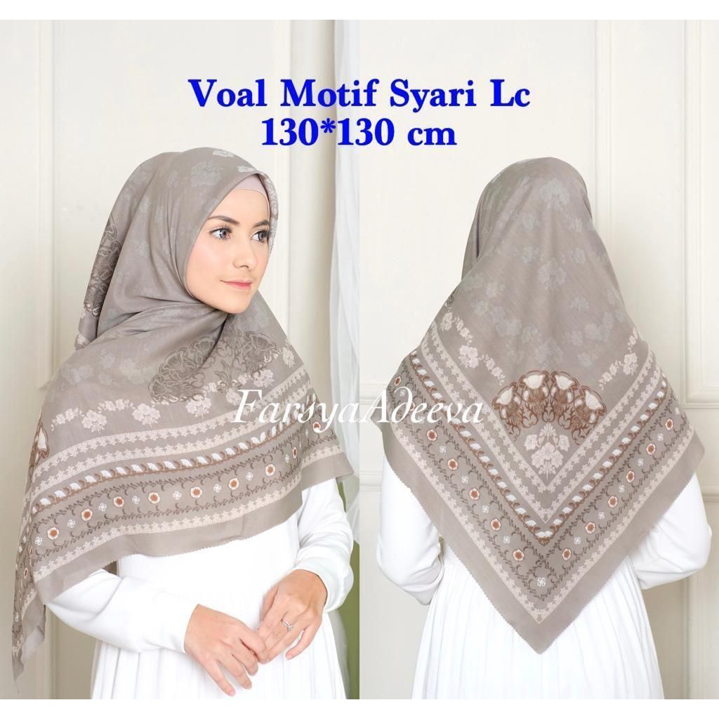 SERAGAM | New Hijab | 130 x 130 |Jilbab Segi Empat Syari Motif LC | Farsya Adeeva Voal Motif Syari L
