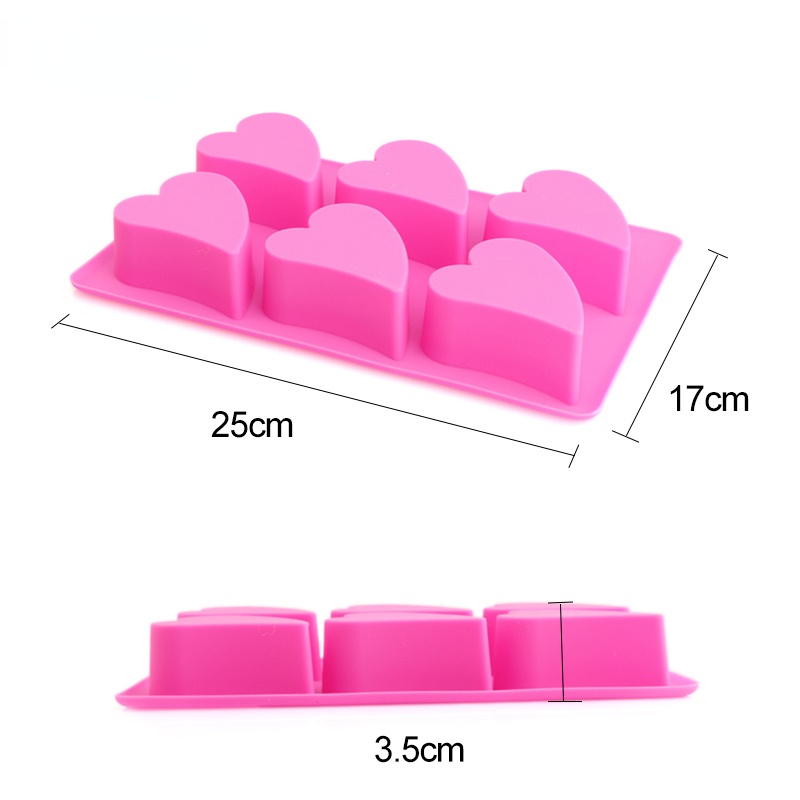 Cetakan Kue Bentuk Hati 3D 6 Lubang Bahan Silikon Untuk Dekorasi