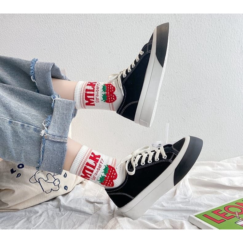 TOPGROSIR &quot;FREE BOX&quot;  LV0151 Sepatu Sneakers Wanita Bahan Kanvas Import Motif Tali Putih