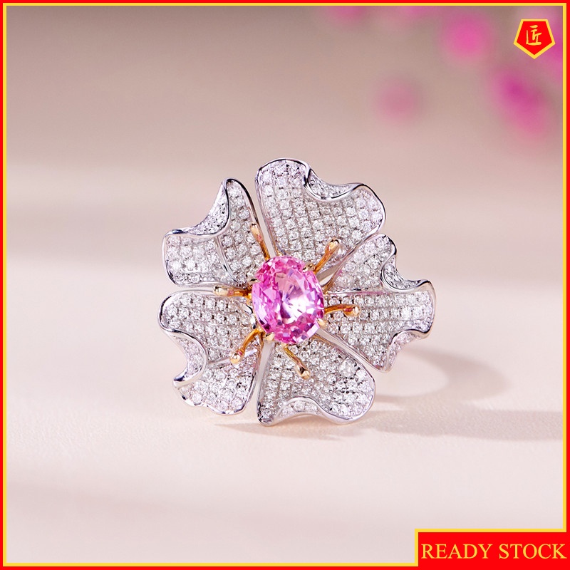 [Ready Stock]Luxury High-Precision Jewelry Micro-Inlaid Full Diamond Flower Ring