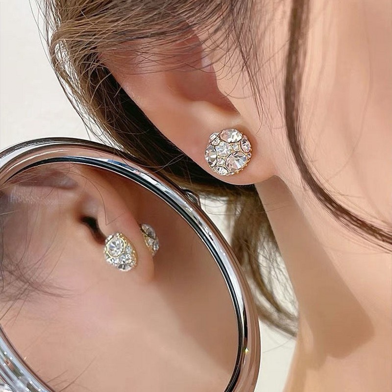 Anting Stud Kristal Elegan Gaya Korea Untuk Wanita