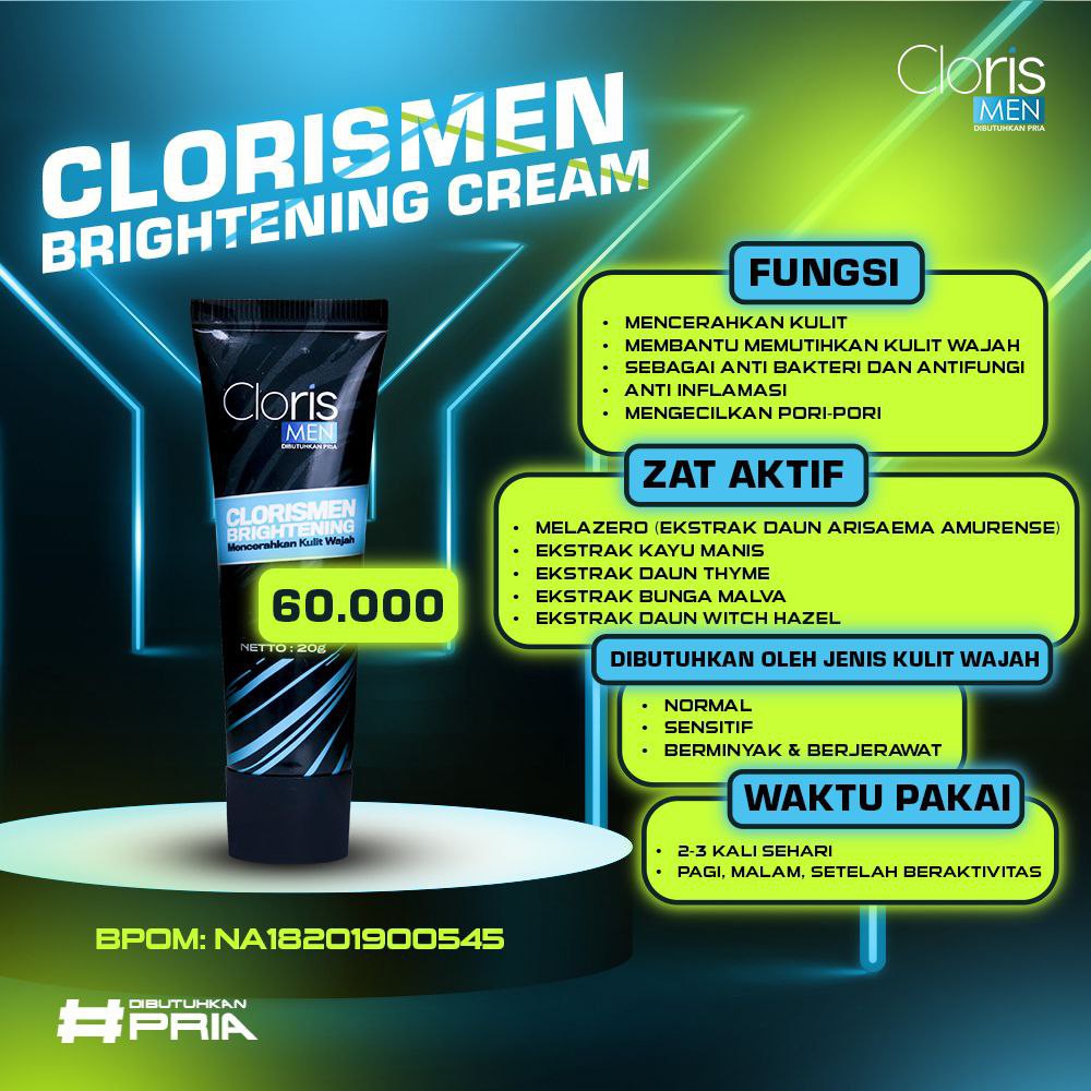 CLORISMEN SKINCARE PRIA memutihkan wajah kusam dan menyembuhkan jerawat bopeng flek hitam komedo MENCERAHKAN MENGHILANGKAN KERUTAN PORI BESAR KOMEDO  BOPENG  SPOT  MENUTRISI KULIT-brightening cream