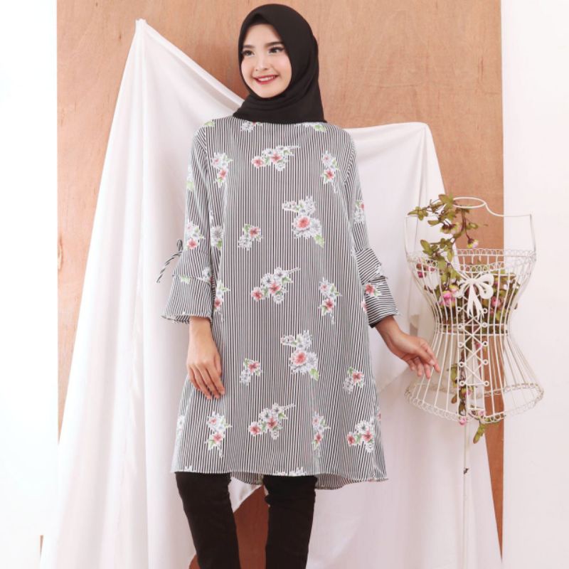 Baju dress tunik motif bunga bahan berkualitas