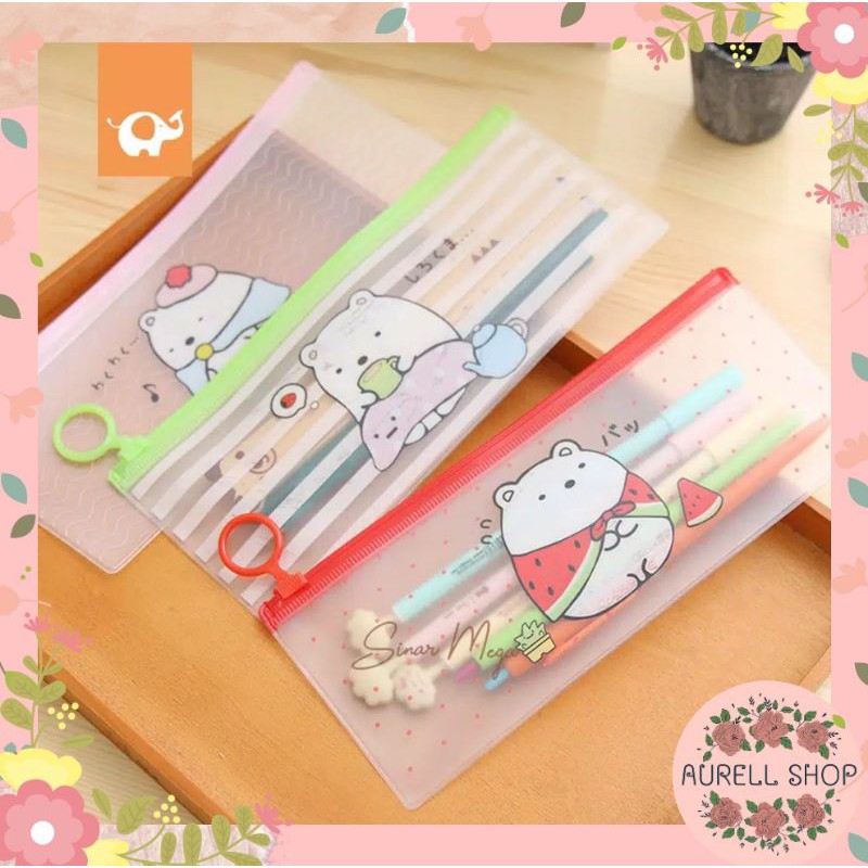 

[ COD ] Tempat Pensil Transparan Motif Sumikko Gurashi / Tempat Kosmetik Beruang / Pouch Transparan