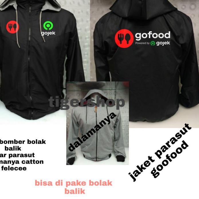 Jaket Parasut Hoodie Bolak Balik GOJEK GO FOOD GOFOOD Ojol Food Premium//Jaket Bolak Balik Terbaru
