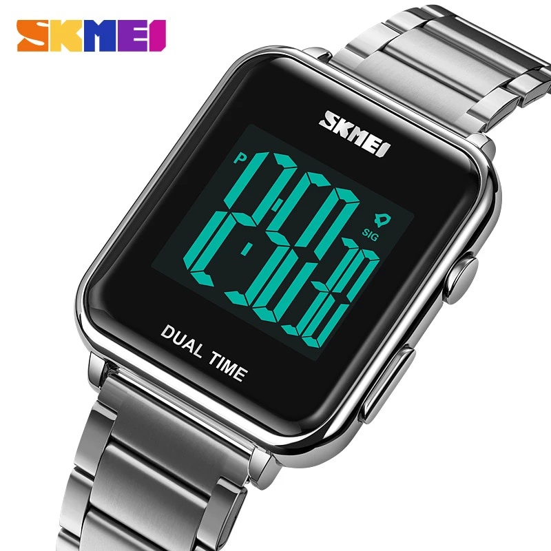 SKMEI 1852 Jam Tangan Pria Digital Sport Watch Dual Time Tali Stainless WATCHKITE WKOS