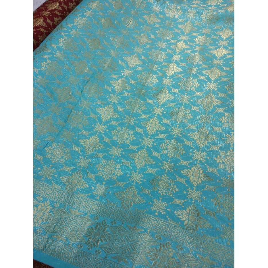 kain-bahan songket tenun meteran semi Palembang - Biru Muda