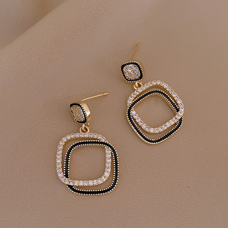 Anting Tusuk Bentuk Persegi Geometris Bahan 925 Silver Gaya Retro Korea