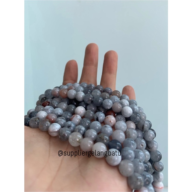 batu grey amazonite mala round beads 8mm langka akik aksesoris fashion