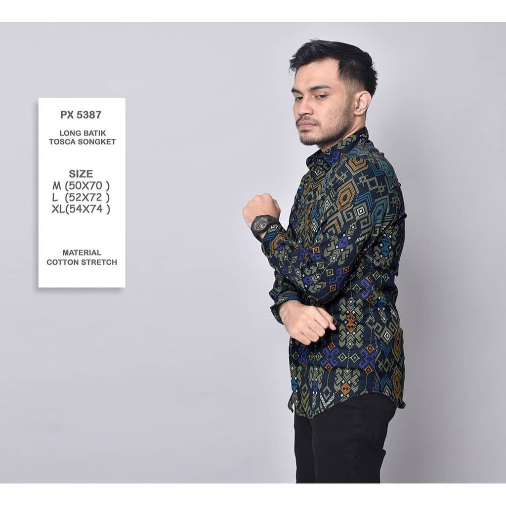 Menfashionhouse Kemeja Batik Pria Lengan Panjang Motif Songket Cowok Murah Berkualitas