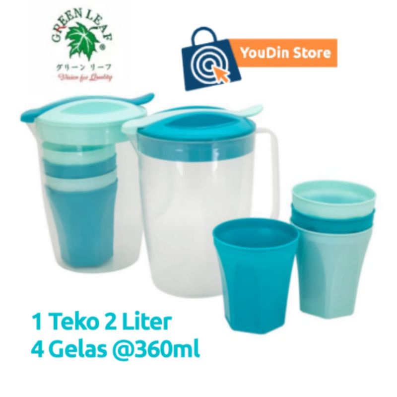 Set Teko + Gelas 4pcs Plastik Teko Jug Pitcher Eskan Set Toscana Series Greenleaf Green leaf
