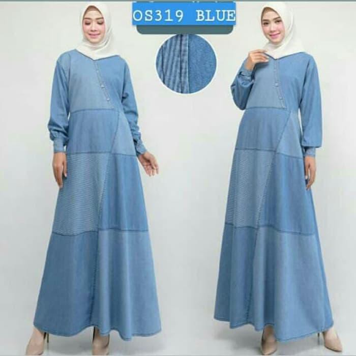 [gamis-wanita] Gamis Jeans OS319 Blue Gamis Remaja Cantik Tebal Gamis Kekinian Gamis