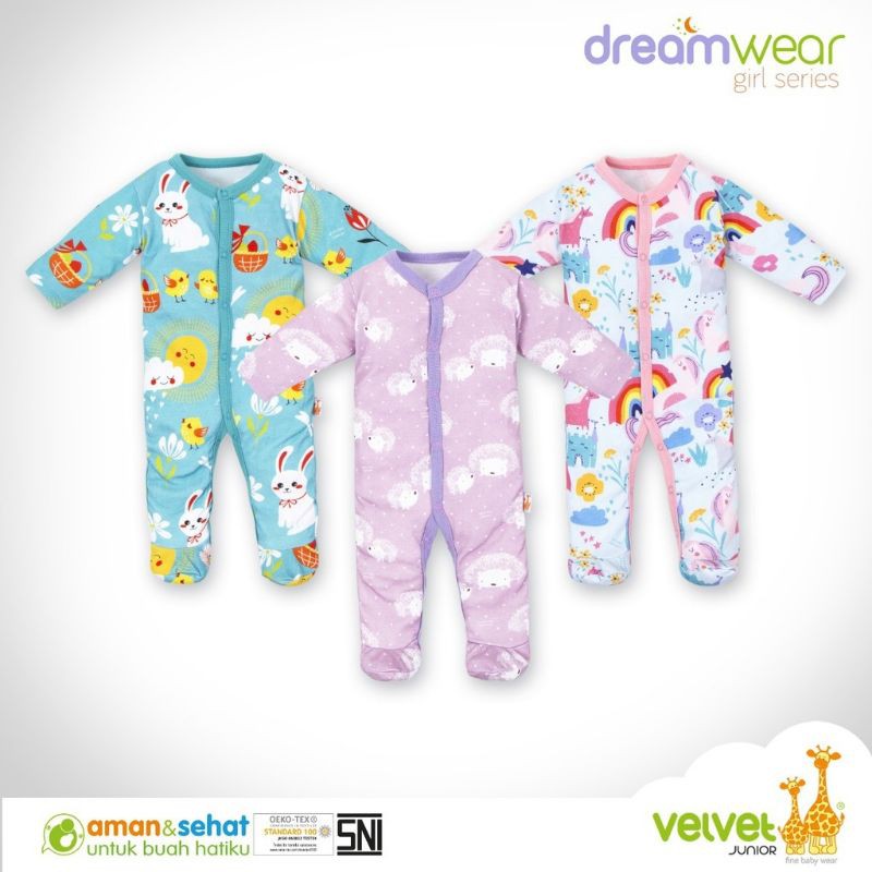 DreamWear ( NB & S ) - Velvet Junior GIRL [ OVER THE RAINBOW ] - Sleepsuit Bayi .