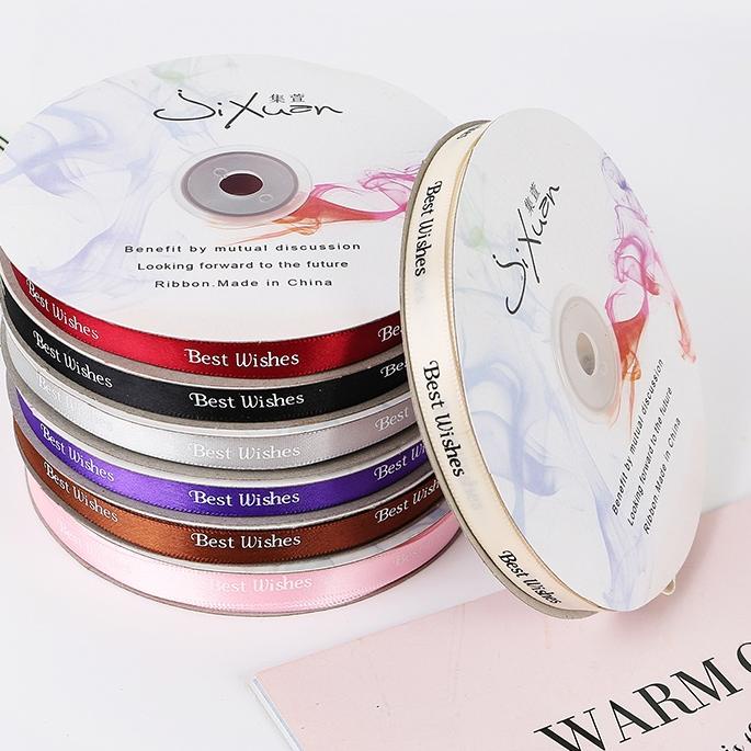 

[V11WL)⭐ 1ROLL Pita Satin 1cm "BEST WISHES" - Pita Kado kerajinan tangan PS014 .,,.,.,