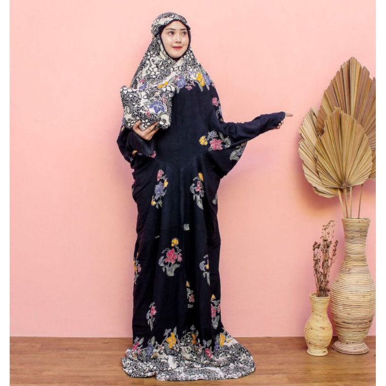 MUKENA LAJUR CAP HITAM JUMBO SUPER ADEM