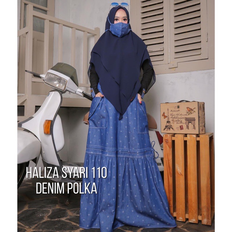 HALIZA SYARI .. gamis 110 denim polkadot size L only