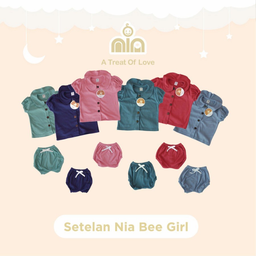 NIA Setelan Bayi Unisex Setelan Nia Bee Girl Motif Polos Premium 3-6 Bulan Merk Nia