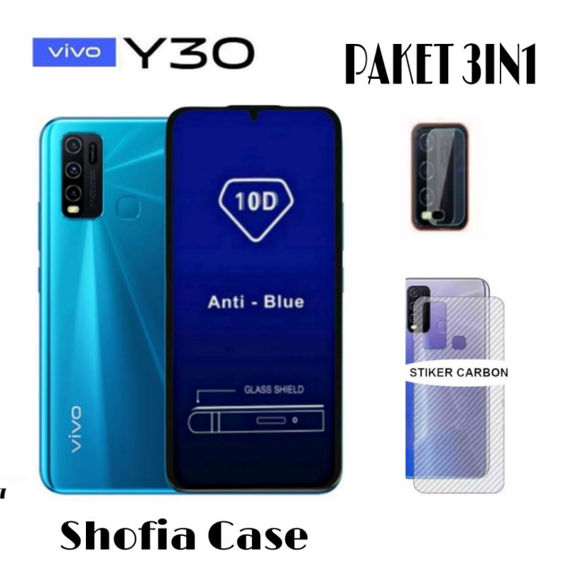 PROMO 3IN1 TEMPERED GLASS BLUE LIGHT VIVO Y30/Y50 ANTI RADIASI FULL LAYAR