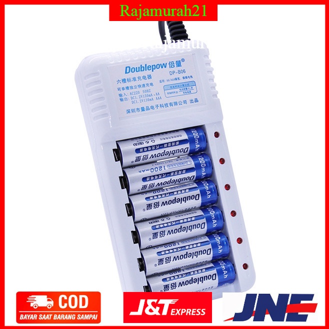 Charger Baterai 6 slot for AA/AAA with 6 PCS AA Battery Rechargeable NiMH 1200mAh - S3AD0AWH