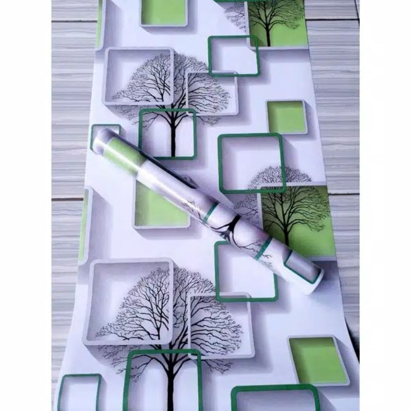 Baru - Murah Wallpaper Sticker Dinding 3D - 3 Dimensi Kotak Hijau Pohon Modern Elegan Cantik