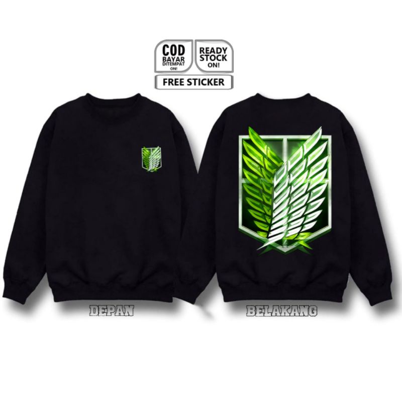 SWEATER CREWNECK SNK PASUKAN ATTACK ON TITAN SHINGEKI NO KYOJIN SCOUTING LEGION LEVI EREN YEAGER MIK