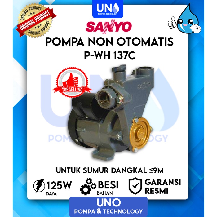 Sanyo Pompa air Sumur Dangkal Non Auto Otomatis PWH 137 C / PWH-137 C/ PWH137C