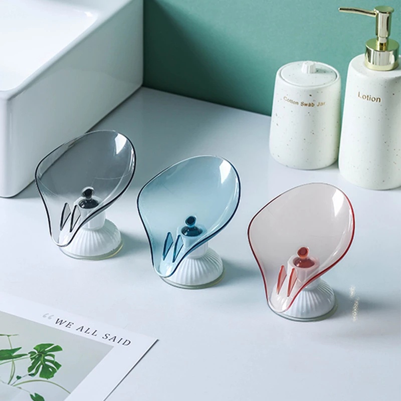 Rak Sabun Bentuk Daun Dengan Suction Cup Dapat Diputar Untuk Dapur / Kamar Mandi