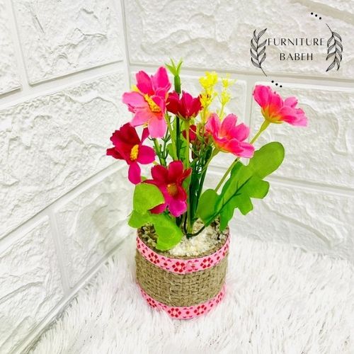 FURNITURE HIASAN RANGKAIAN BUNGA DAISY SET POT GONI , BUNGA PLASTIK ARTIFICIAL HIASAN SERBAGUNA