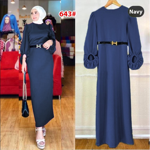 Maxi Scuba 643#/longdress muslim scuba full + belt H hitam/ Fashion Wanita/ OOTD Cewek Murah