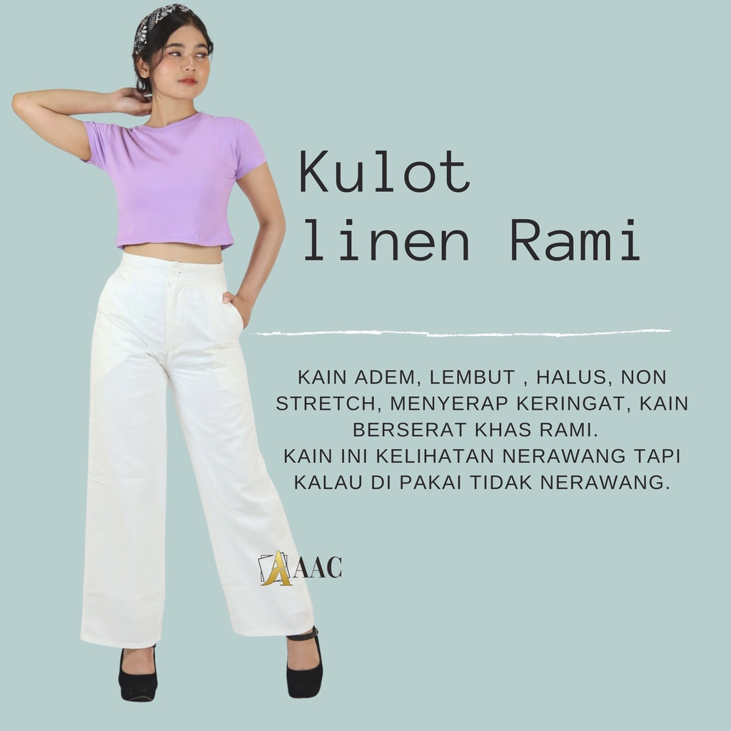 Kulot Linen Rami Hight Waist Pakai Kancing dan Resleting YKK