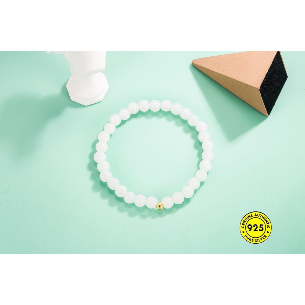 Gelang Tangan Manik-Manik Batu Jade Putih 18K Untuk Wanita