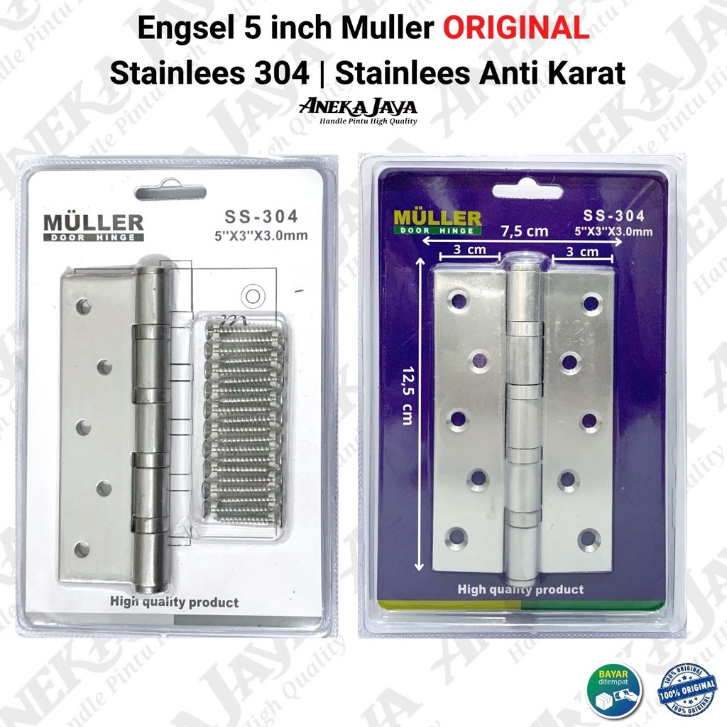 Engsel 3 inch , 4 inch , 5 inch Muller Stainlees 304 ORIGINAL /Engsel stainlees 304 tebal anti karat Awet / Engsel Pintu Jendela rumah