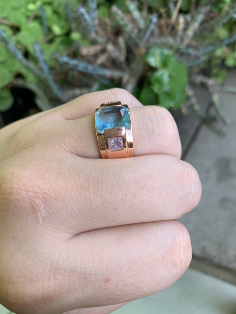 Cincin Casual Luxury Minimalis Batu Akik Blue Topaz Ring 18 K Gold Filled Terpadu