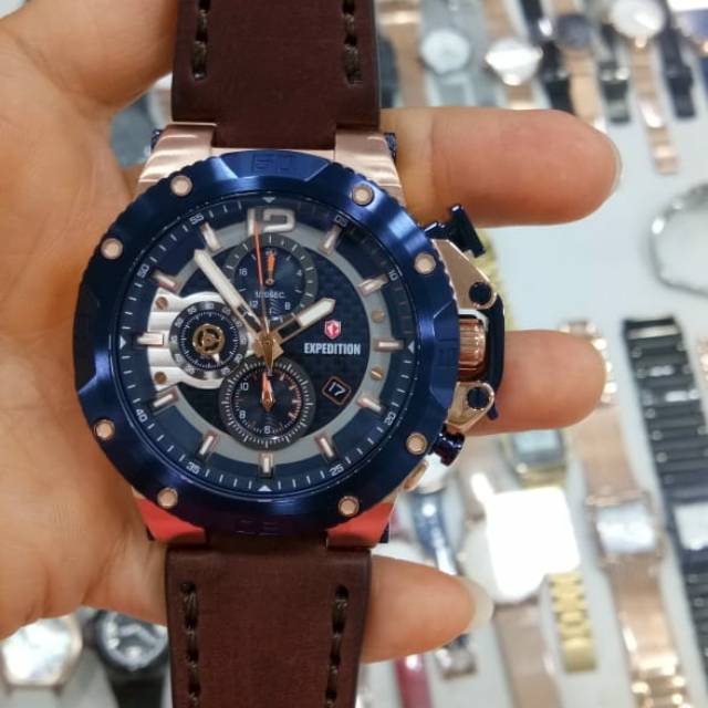 Jam tangan pria expedition 6751 rosegold blue navy
