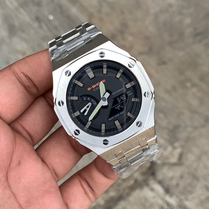 Jam Tangan G-Shock GA2100 GA-2100 Custom Strap dan Bezel Stainless Steel Silver 02
