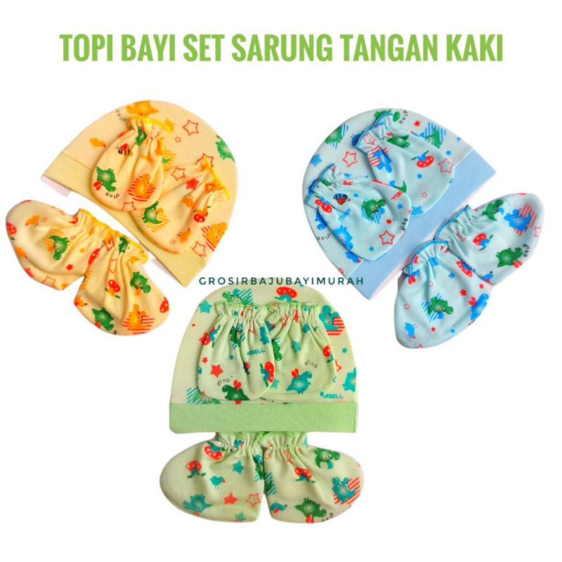 Topi set sarung tangan kaki bayi AR BABY perlengkapan bayi baru lahir