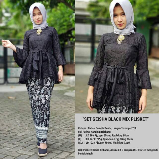 KEBAYA MODERN/KEBAYA BROKAT/KEBAYABROKAT/PLISKET/KEBAYA COUPLE/SERAGAM NIKAH/SET COUPLE GEISHA BLACK
