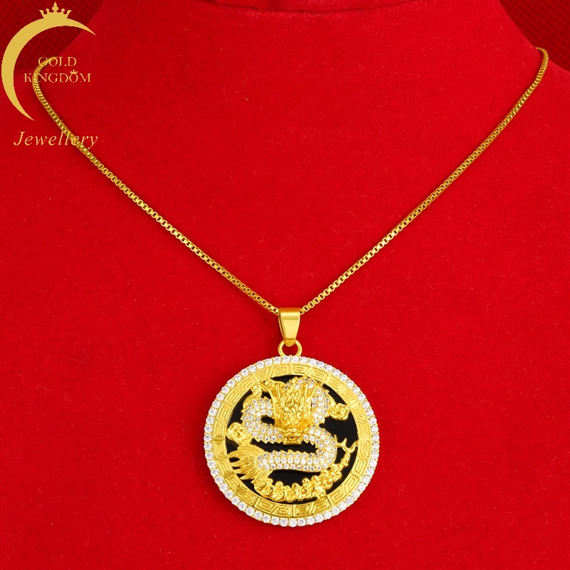 Liontin Desain Naga Lapis Emas Asli Kadar 375 Hias Berlian Untuk Pria Dan Wanita