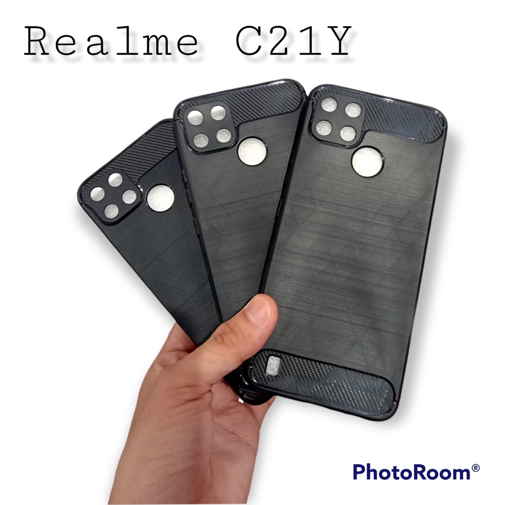 Case Slim Fit Carbon Realme C21Y 6.5 inchi Softshell Fiber Multi Carbon Anti Melar Elastis