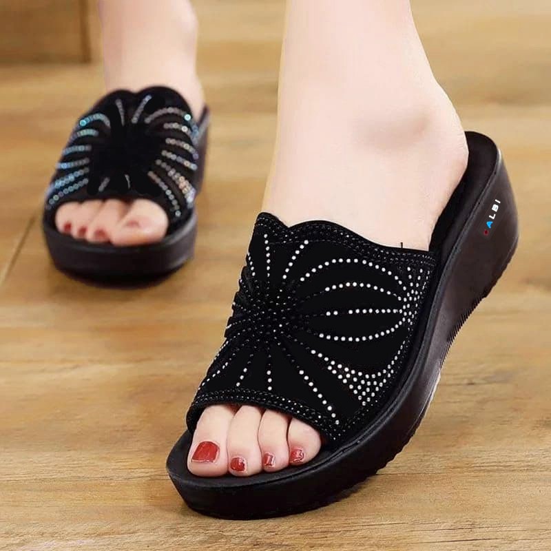 Wedges Calbi Sandal Wanita Motif Bunga