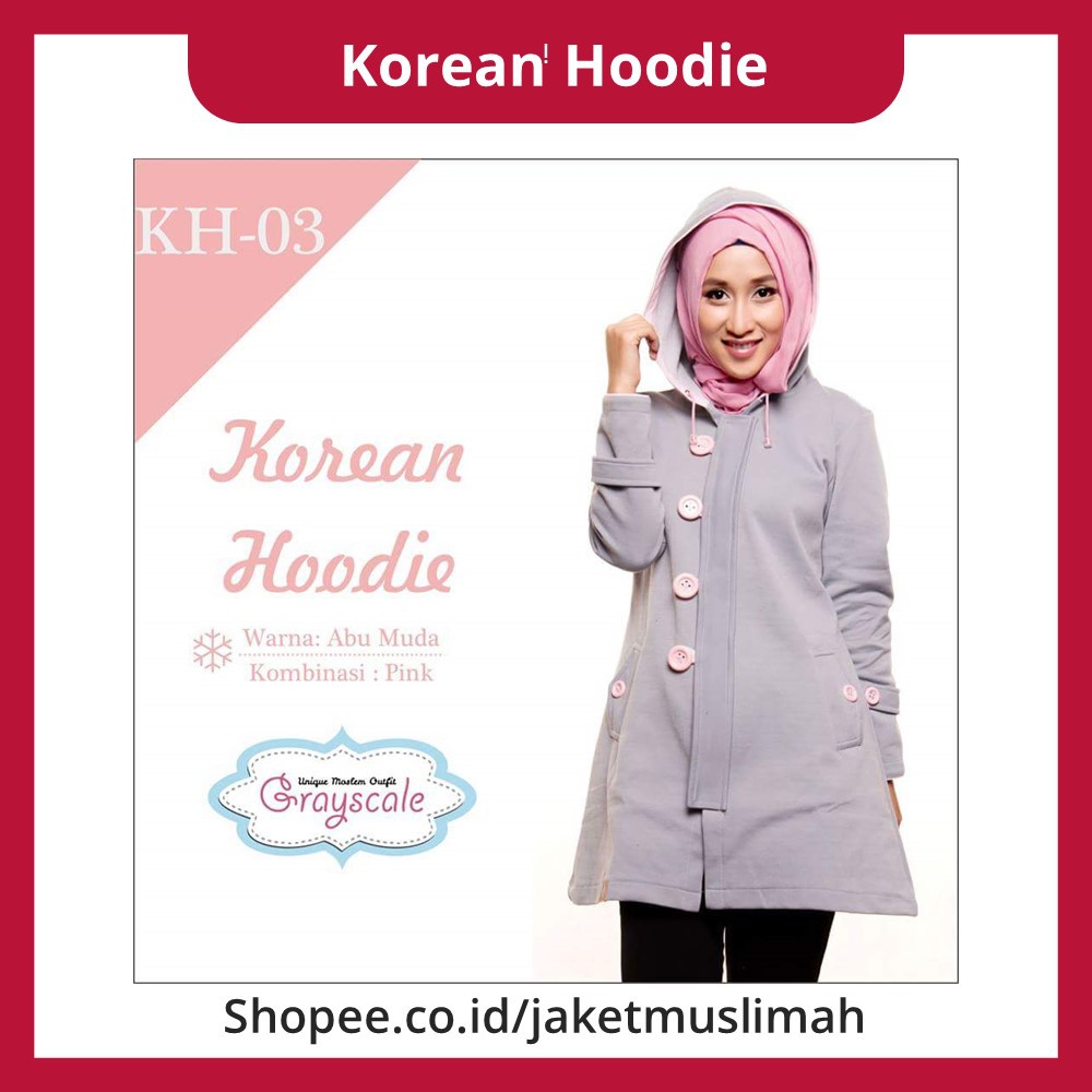 Jaket Muslimah Wanita Hoodie Abu Pink Korea 03