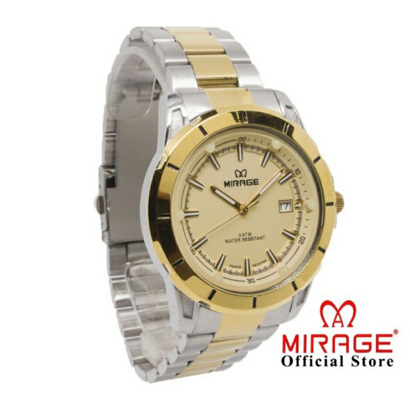jam tangan pria;MIRAGE M8713BRP-Lkombi~ORIGINAL WATER RESISTANT~TGL~STAINLEES