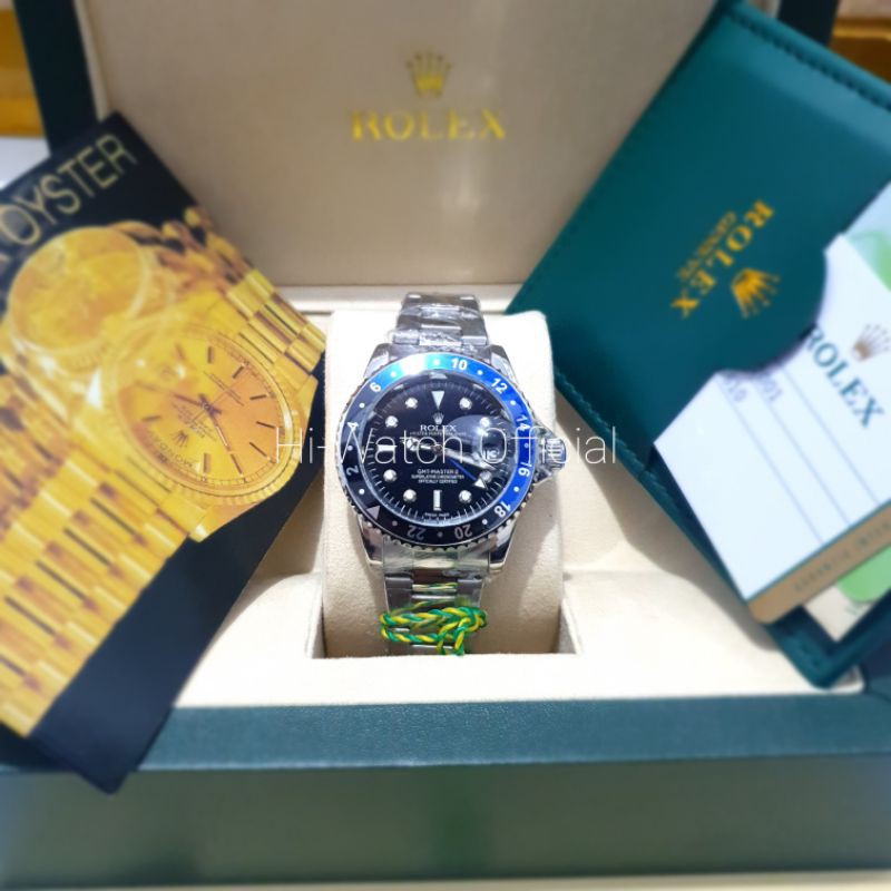 Jam Tangan Pria Rolex GMT Batman Automatic Rantai Silver Hitam Biru