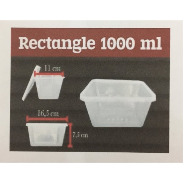 Thinwall 1000 ml Kontainer Kotak Plastik Persegi Rectangle Anti Panas