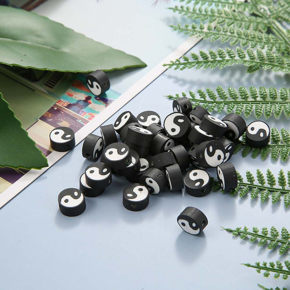 Needway  10mm Tai Chi Beads Handmade Needlework Beads Yin Yang Eyes Loose Beads Bracelet Colorful Soft Pottery Earring Gossip Peace 50 Pcs DIY Jewelry Making/Multicolor