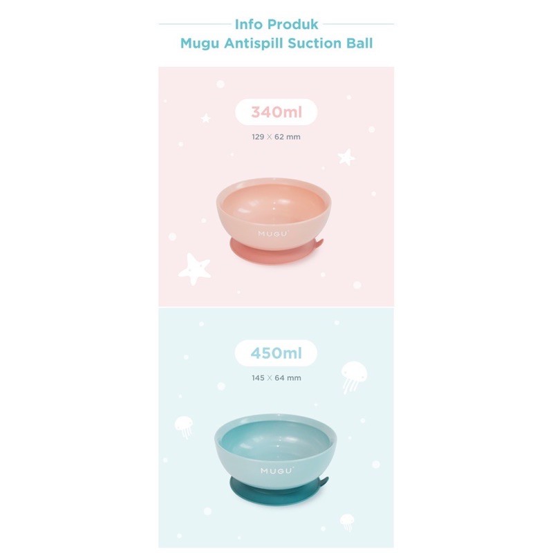 Mugu Suction Bowl Mangkok Makan bayi  340ml 450ml Anti Spill