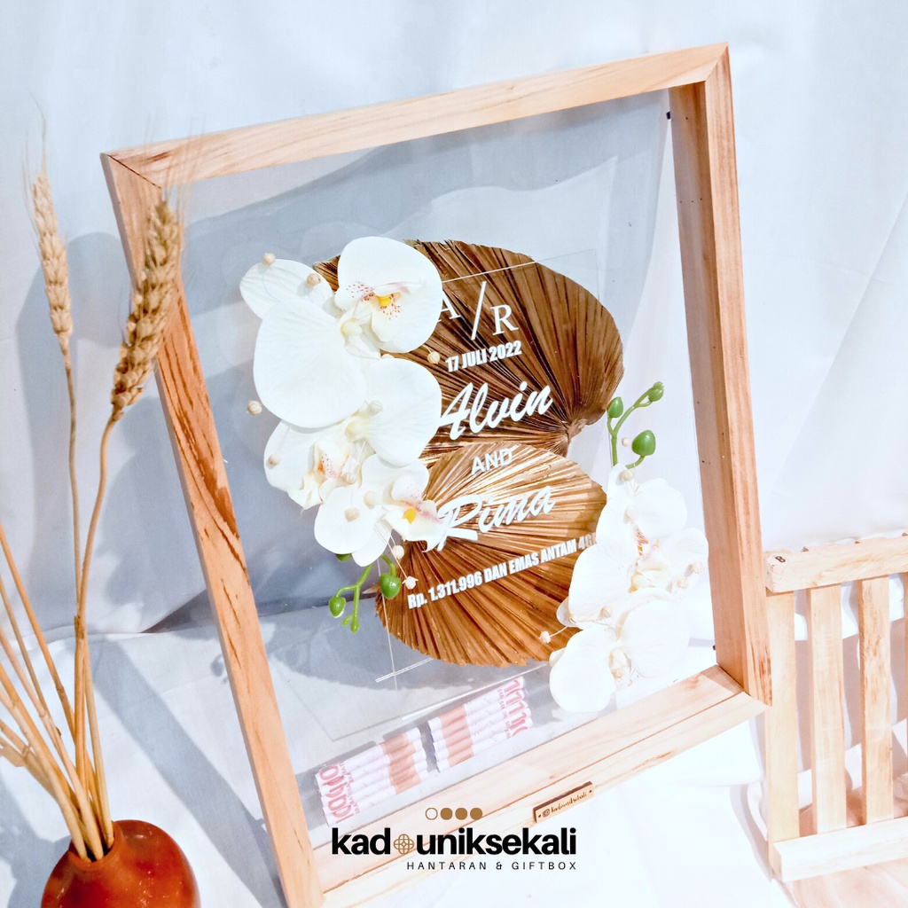 Mahar Bingkai Pernikahan Jumbo 45x35cm Palmleaf Full Rustic - Kadouniksekali