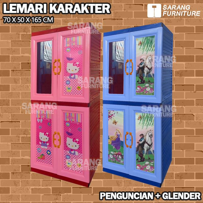 LEMARI PAKAIAN PLASTIK KACA DENGAN KUNCI LEMARI KARAKTER LEMARI MOTIF PRINCESS LEMARI PINTU MY TOP