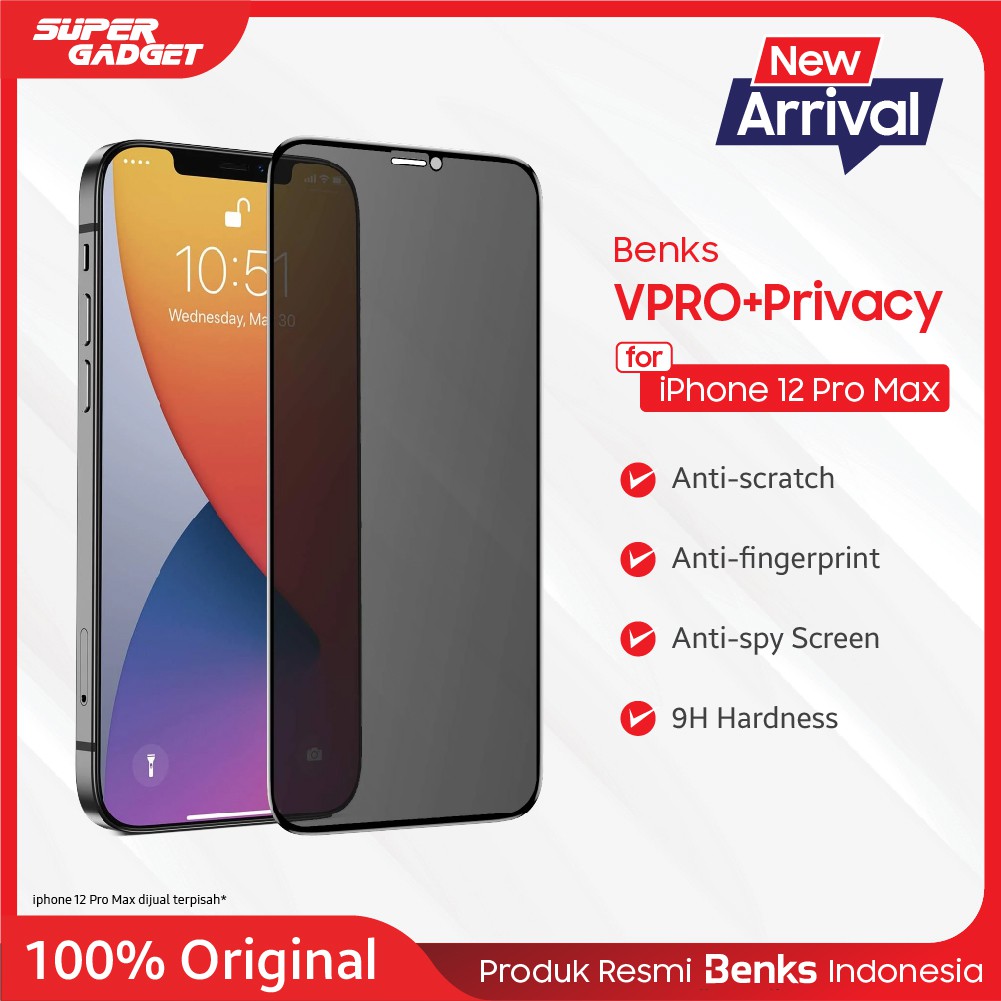 Benks Vpro+ Privacy iP 12 / Pro / Max Tempered Glass Privacy Anti Gores Anti SPY Original